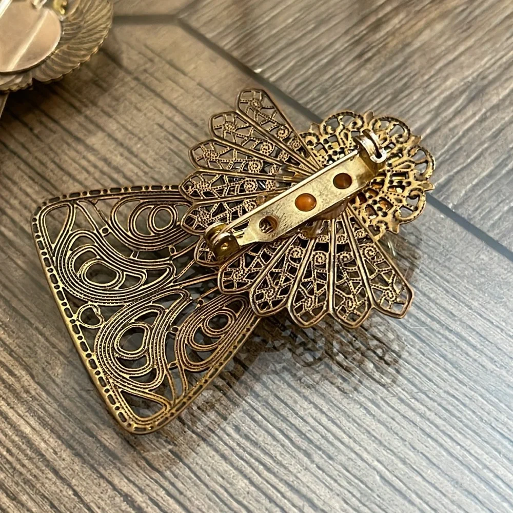 Vintage Brass Multi Metal Angel Brooch Set